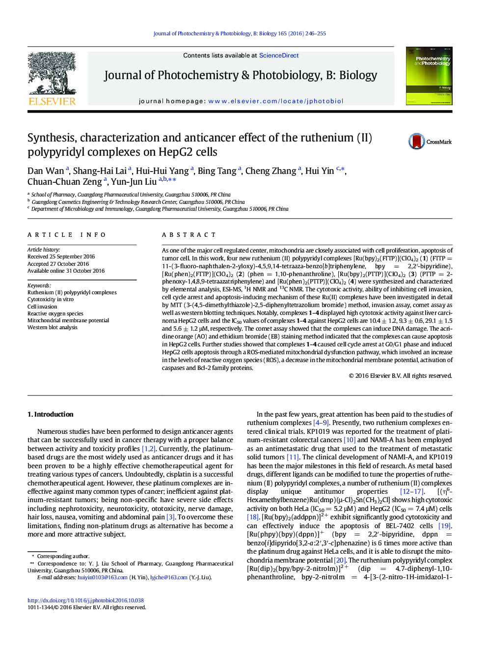 Synthesis, characterization and anticancer effect of the ruthenium (II) polypyridyl complexes on HepG2 cells