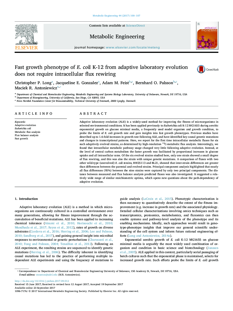 Fast growth phenotype of E. coli K-12 from adaptive laboratory evolution does not require intracellular flux rewiring