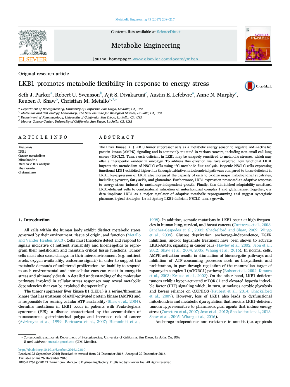 Original research articleLKB1 promotes metabolic flexibility in response to energy stress