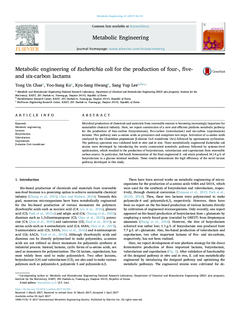 Metabolic engineering of Escherichia coli for the production of four-, five- and six-carbon lactams