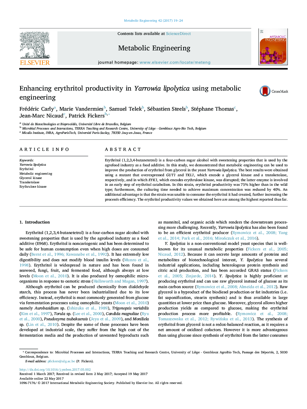 Enhancing erythritol productivity in Yarrowia lipolytica using metabolic engineering