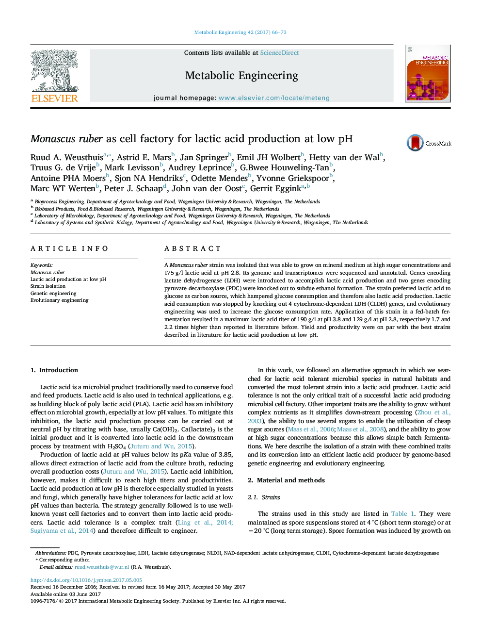 Monascus ruber as cell factory for lactic acid production at low pH