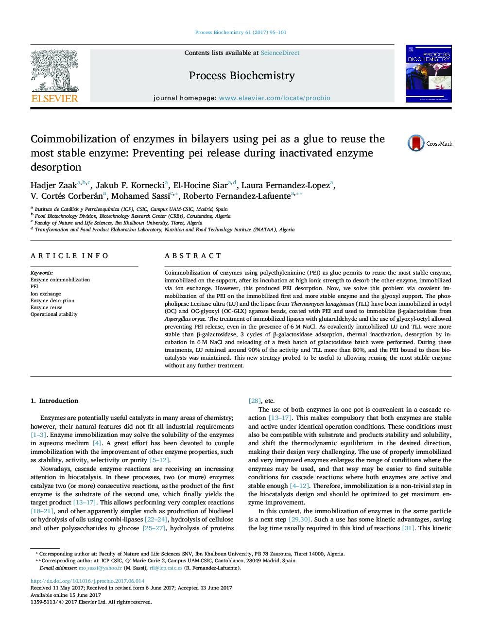 Coimmobilization of enzymes in bilayers using pei as a glue to reuse the most stable enzyme: Preventing pei release during inactivated enzyme desorption