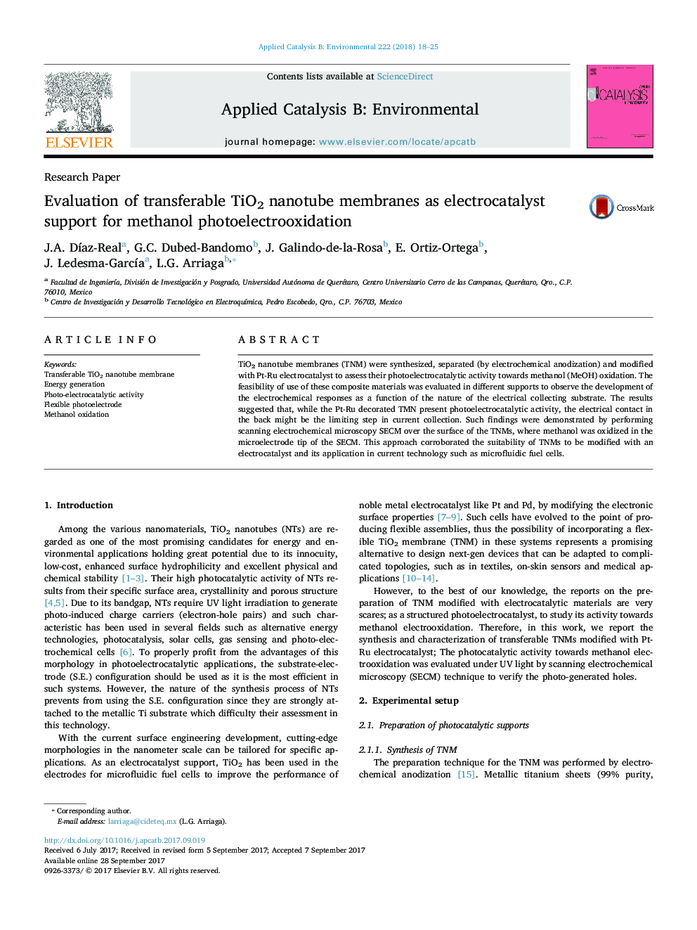 Research PaperEvaluation of transferable TiO2 nanotube membranes as electrocatalyst support for methanol photoelectrooxidation