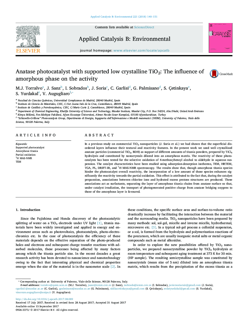 Anatase photocatalyst with supported low crystalline TiO2: The influence of amorphous phase on the activity