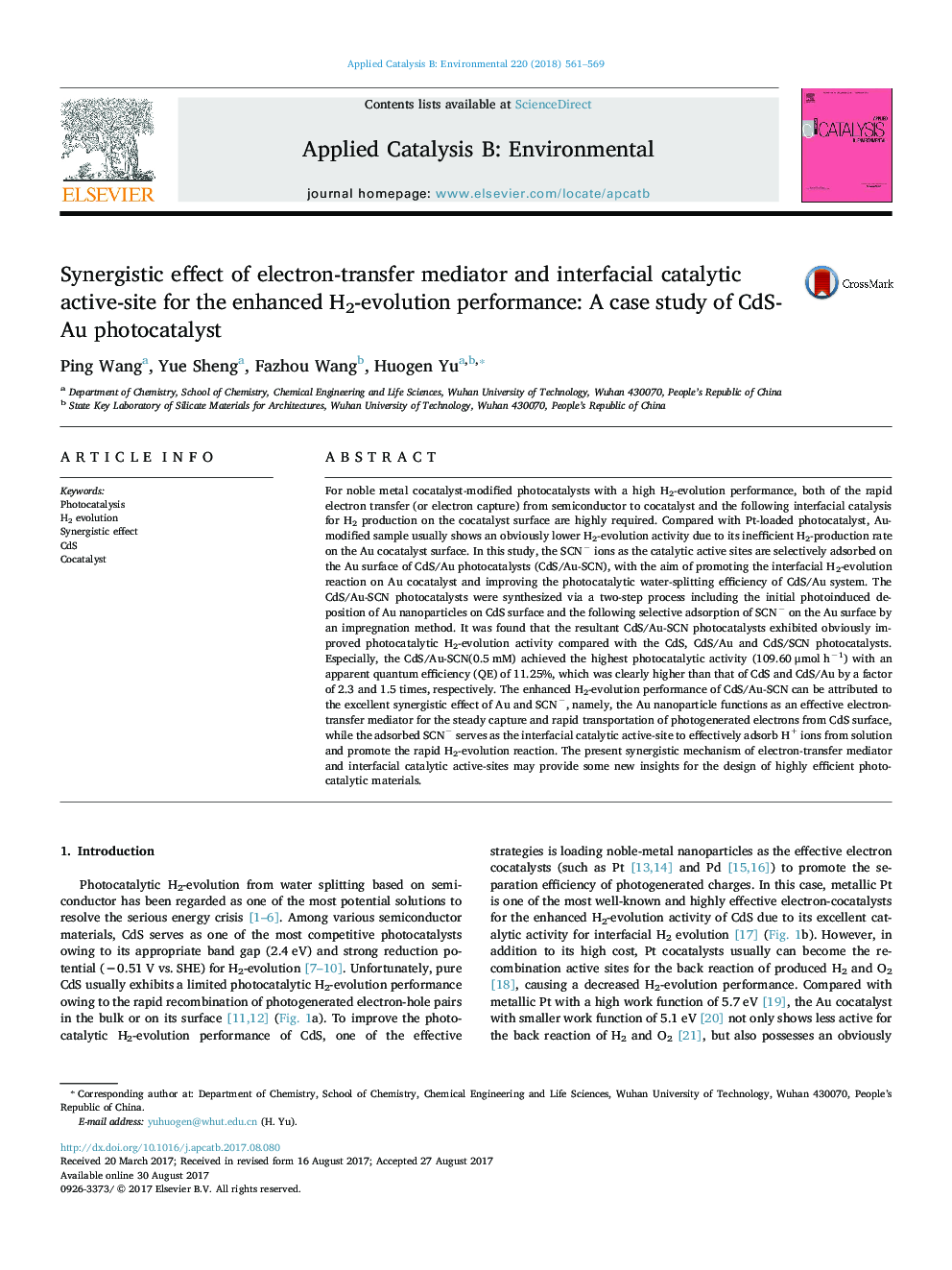 Synergistic effect of electron-transfer mediator and interfacial catalytic active-site for the enhanced H2-evolution performance: A case study of CdS-Au photocatalyst