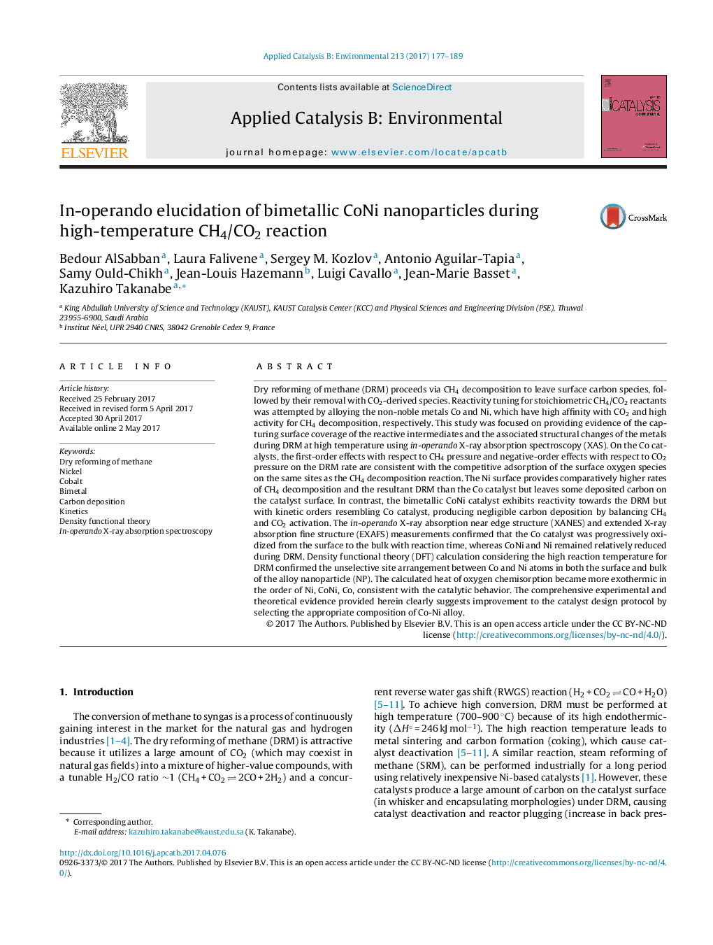 In-operando elucidation of bimetallic CoNi nanoparticles during high-temperature CH4/CO2 reaction