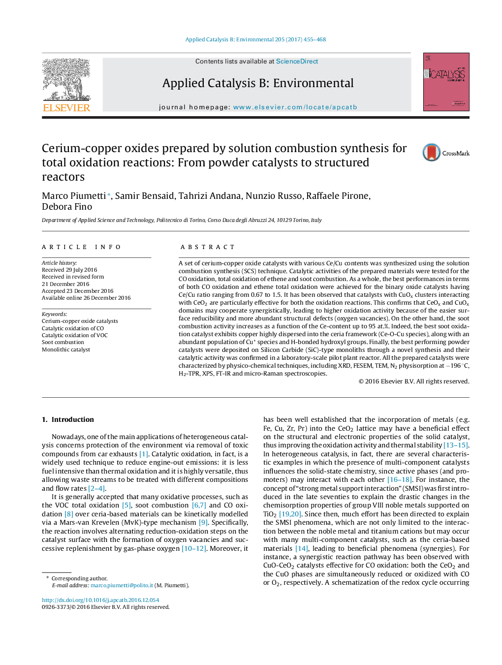 Cerium-copper oxides prepared by solution combustion synthesis for total oxidation reactions: From powder catalysts to structured reactors