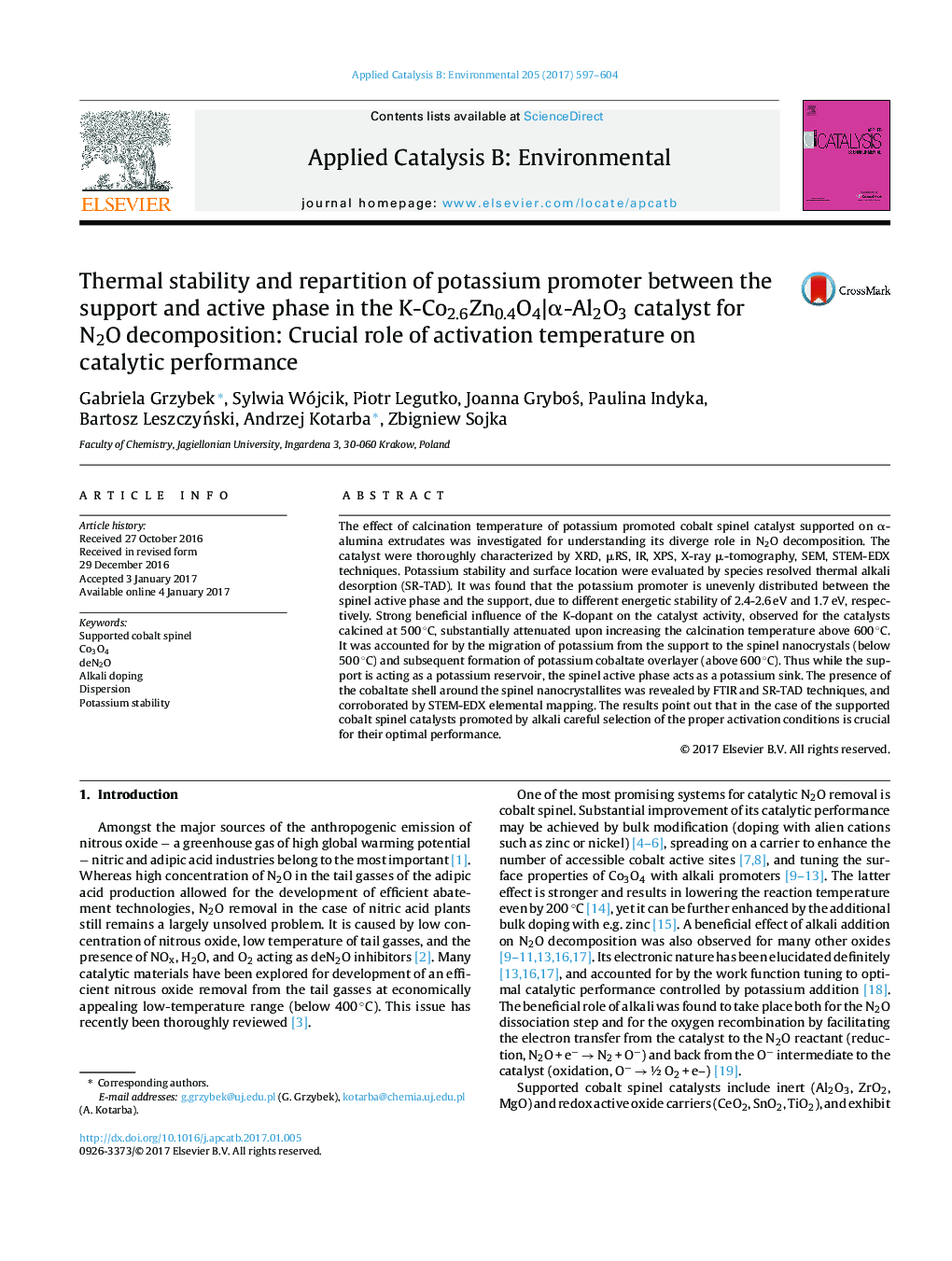 Thermal stability and repartition of potassium promoter between the support and active phase in the K-Co2.6Zn0.4O4|Î±-Al2O3 catalyst for N2O decomposition: Crucial role of activation temperature on catalytic performance