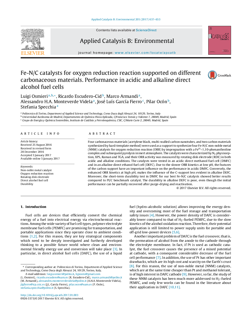 Fe-N/C catalysts for oxygen reduction reaction supported on different carbonaceous materials. Performance in acidic and alkaline direct alcohol fuel cells