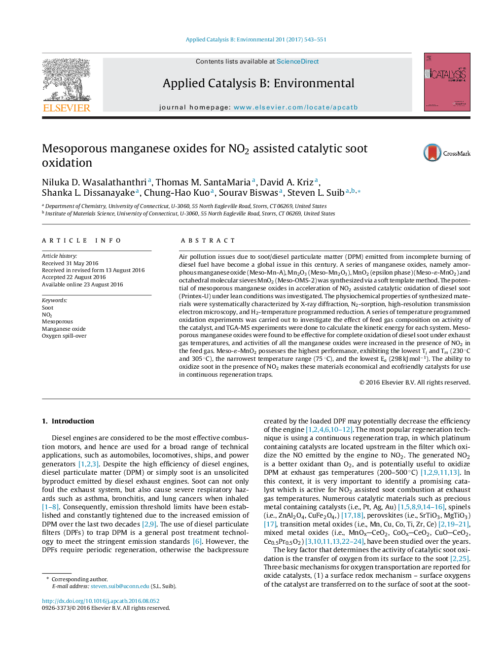 Mesoporous manganese oxides for NO2 assisted catalytic soot oxidation
