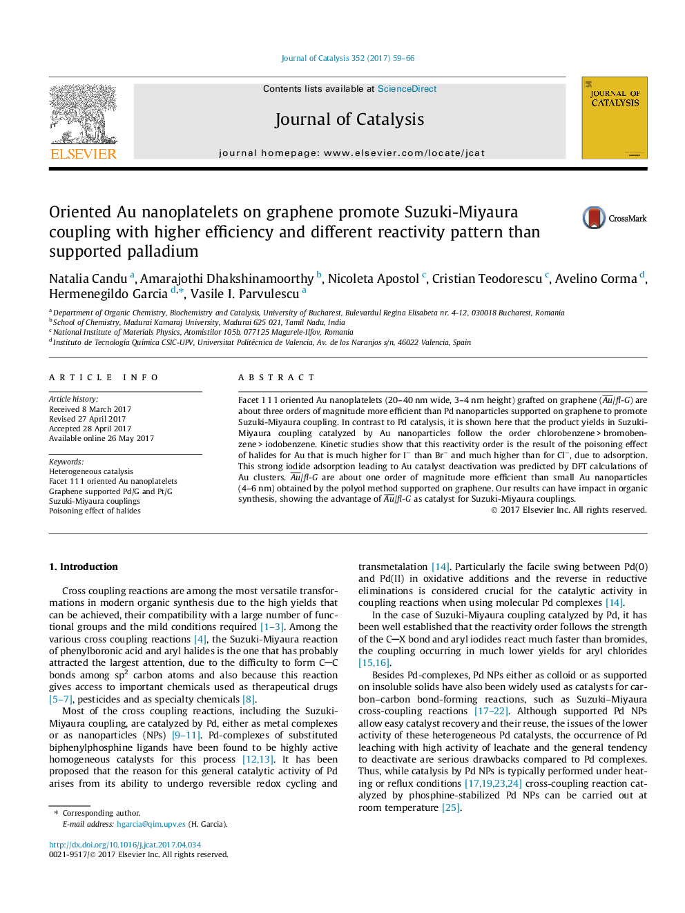 عکس صفحه اول مقاله: Oriented Au nanoplatelets on graphene promote Suzuki-Miyaura coupling with higher efficiency and different reactivity pattern than supported palladium Oriented Au nanoplatelets on graphene promote Suzuki-Miyaura coupling with higher efficiency and different reactivity pattern than supported palladium
