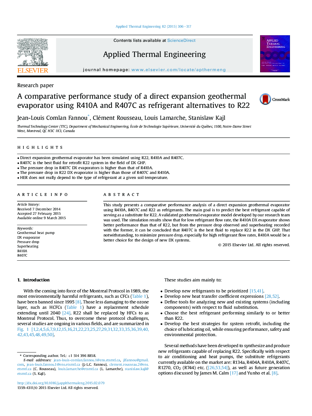 A comparative performance study of a direct expansion geothermal evaporator using R410A and R407C as refrigerant alternatives to R22