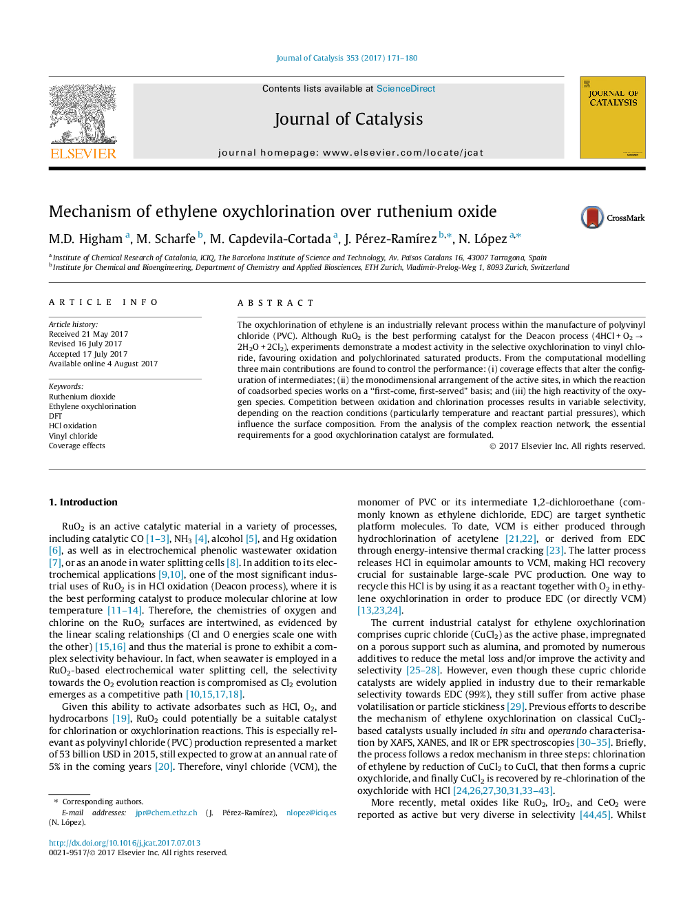 Mechanism of ethylene oxychlorination over ruthenium oxide