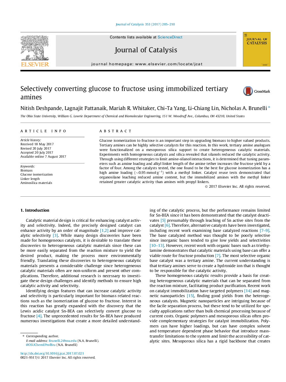 Selectively converting glucose to fructose using immobilized tertiary amines