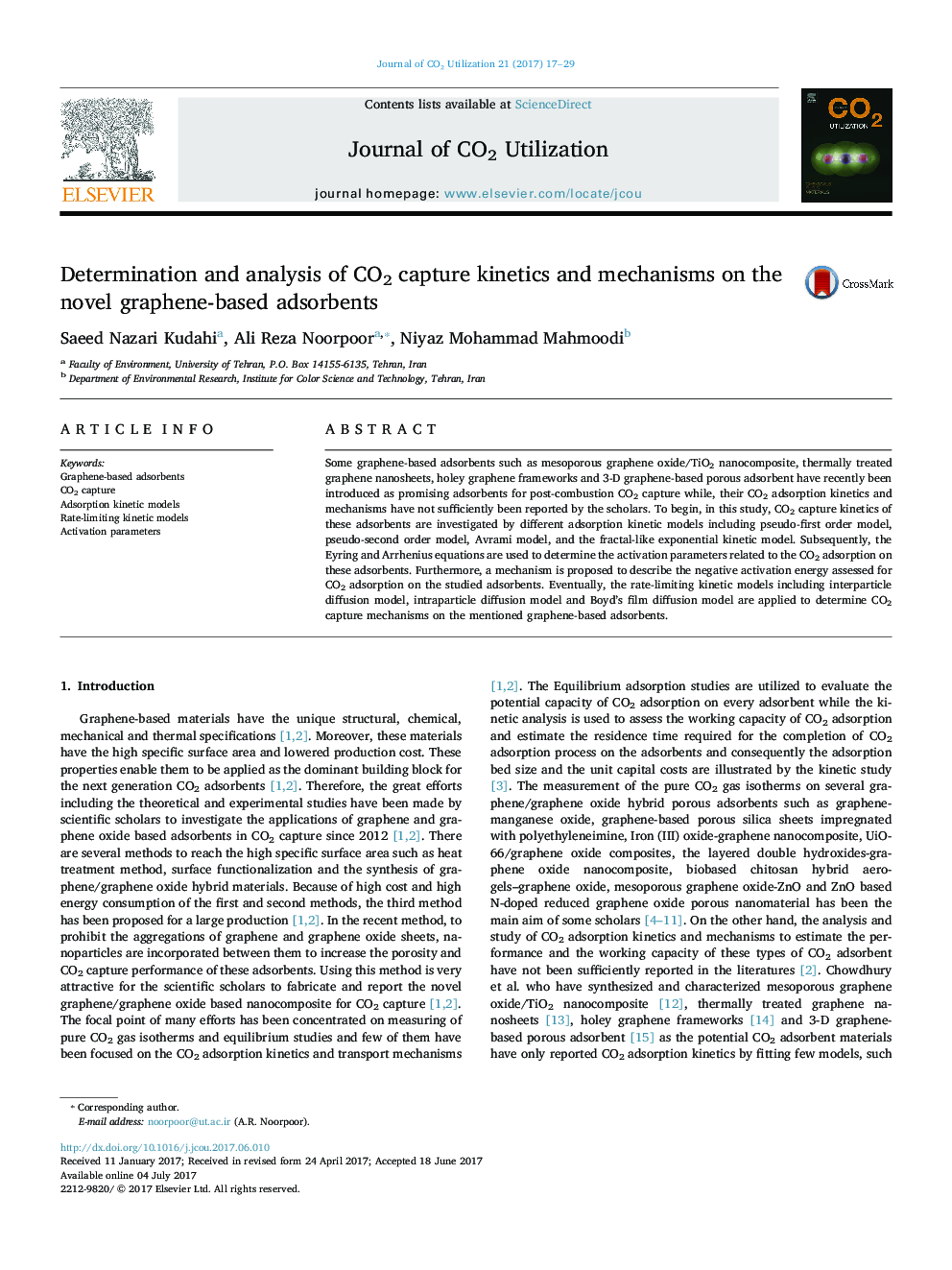 Determination and analysis of CO2 capture kinetics and mechanisms on the novel graphene-based adsorbents