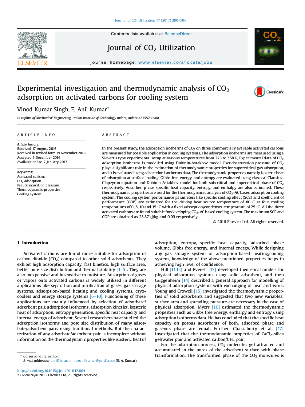 Experimental investigation and thermodynamic analysis of CO2 adsorption on activated carbons for cooling system