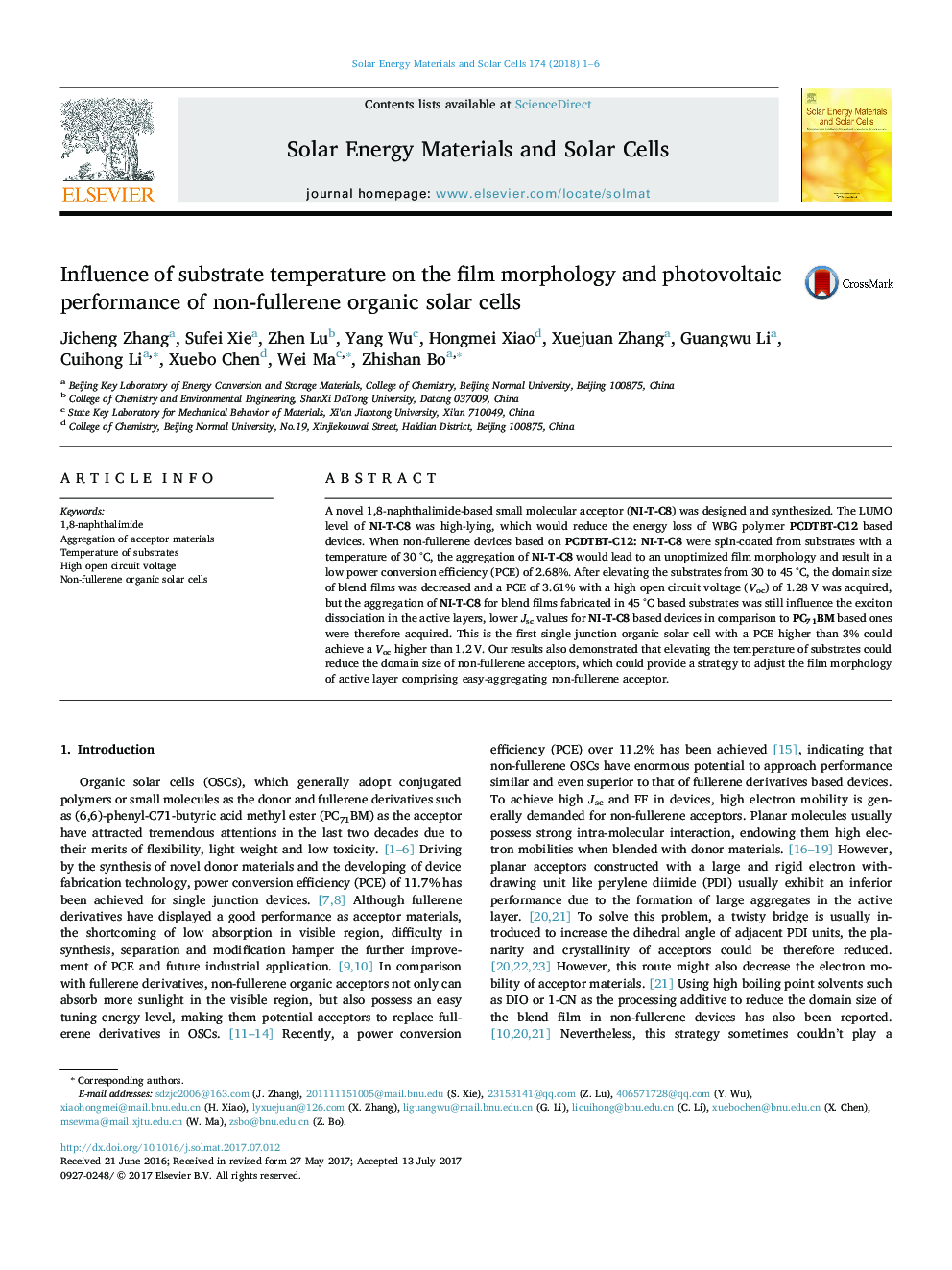 Influence of substrate temperature on the film morphology and photovoltaic performance of non-fullerene organic solar cells