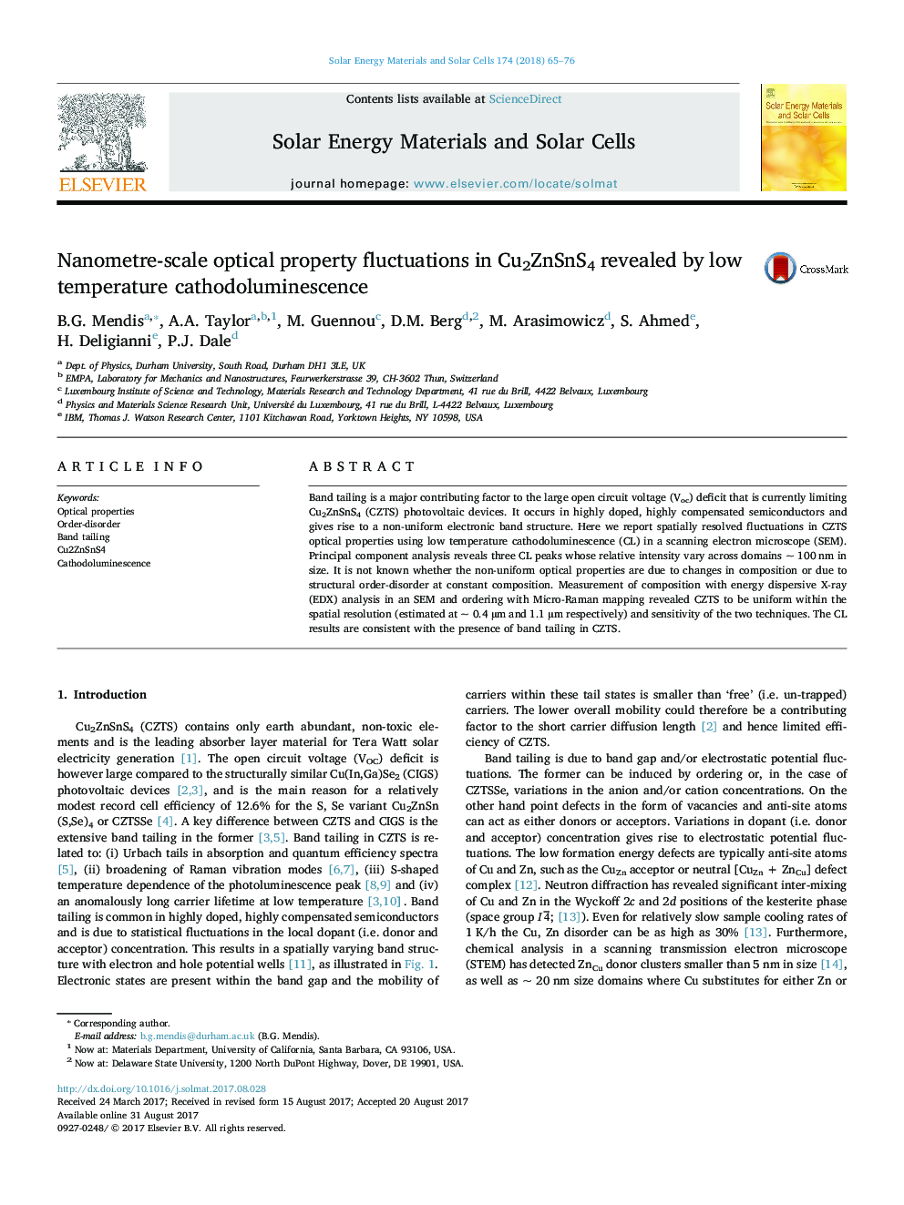 Nanometre-scale optical property fluctuations in Cu2ZnSnS4 revealed by low temperature cathodoluminescence