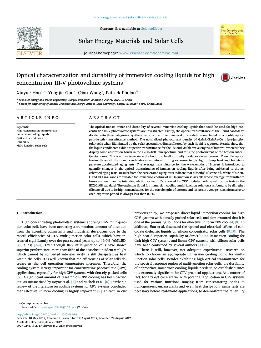 Optical characterization and durability of immersion cooling liquids for high concentration III-V photovoltaic systems