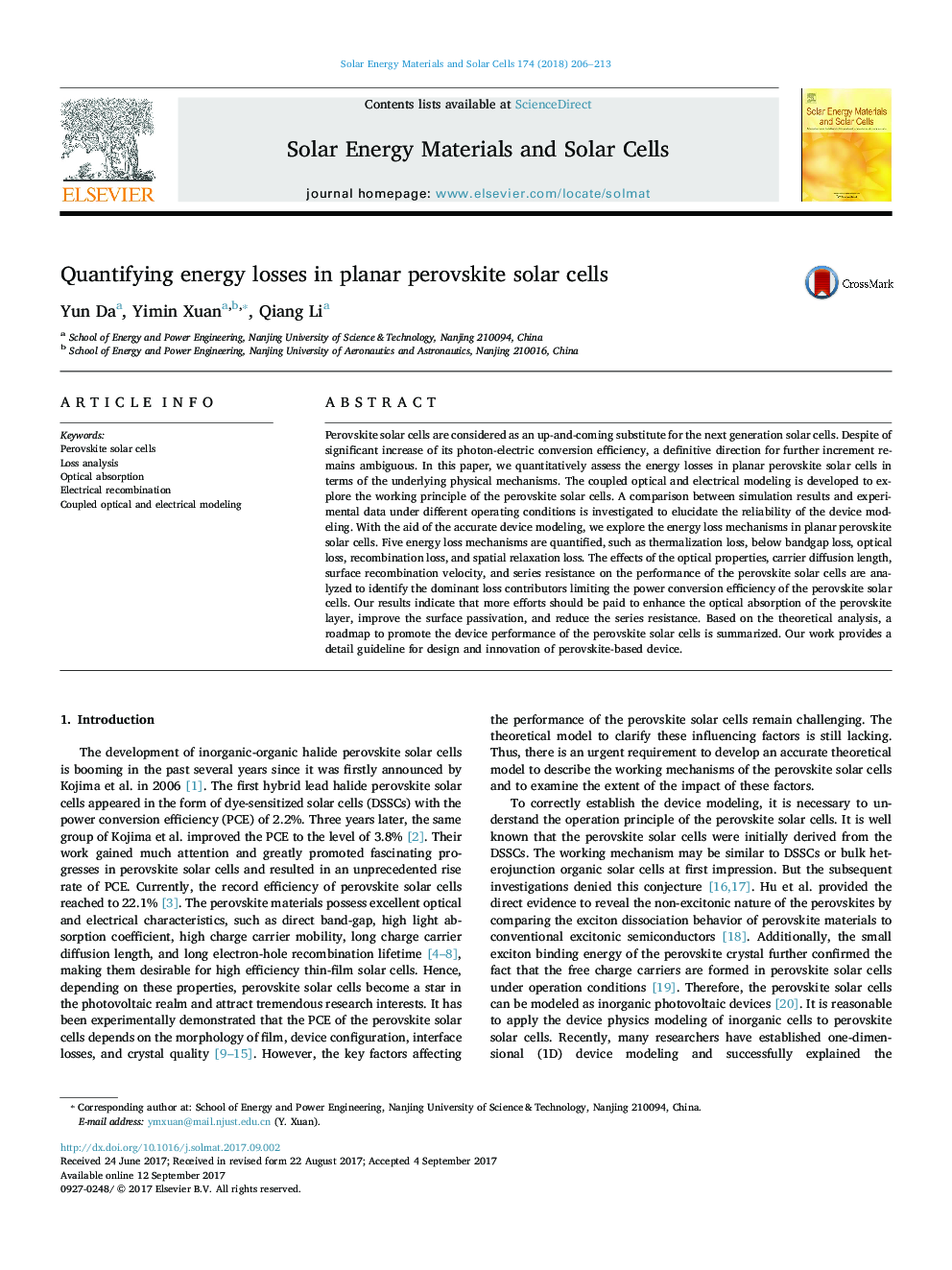 Quantifying energy losses in planar perovskite solar cells