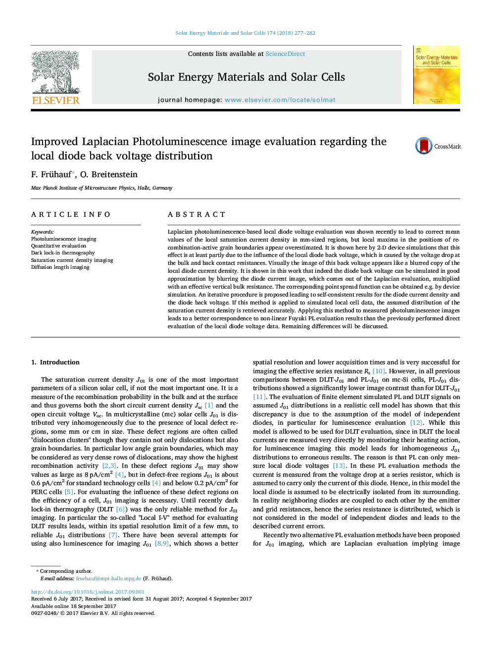 Improved Laplacian Photoluminescence image evaluation regarding the local diode back voltage distribution