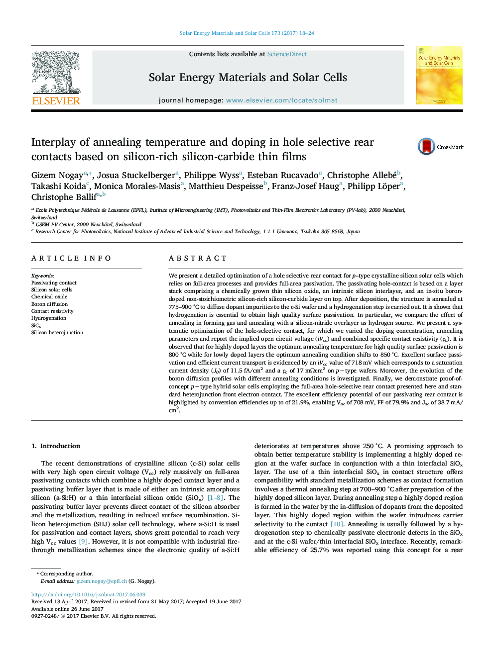 Interplay of annealing temperature and doping in hole selective rear contacts based on silicon-rich silicon-carbide thin films