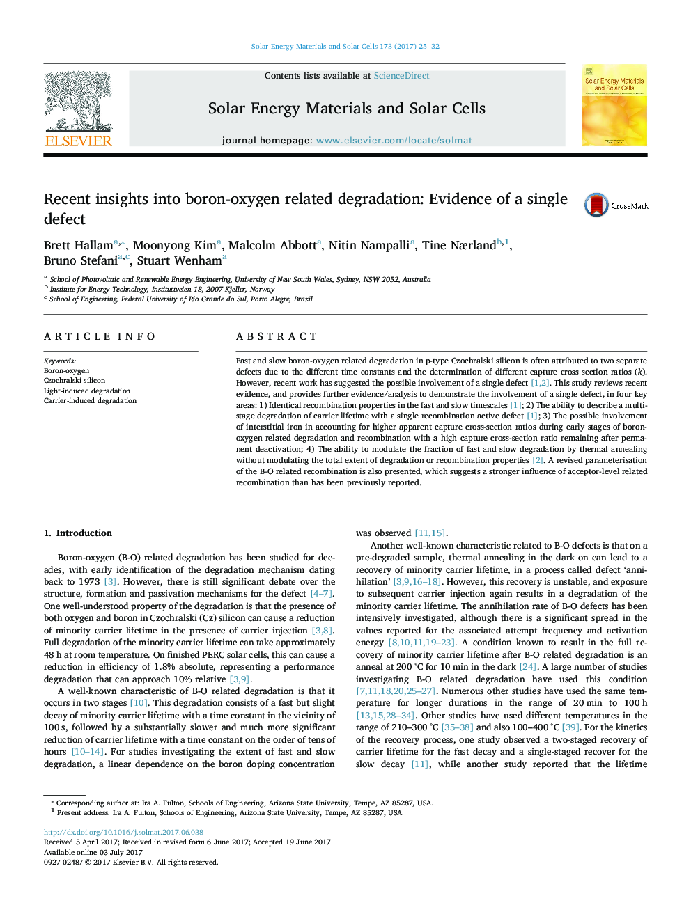 Recent insights into boron-oxygen related degradation: Evidence of a single defect