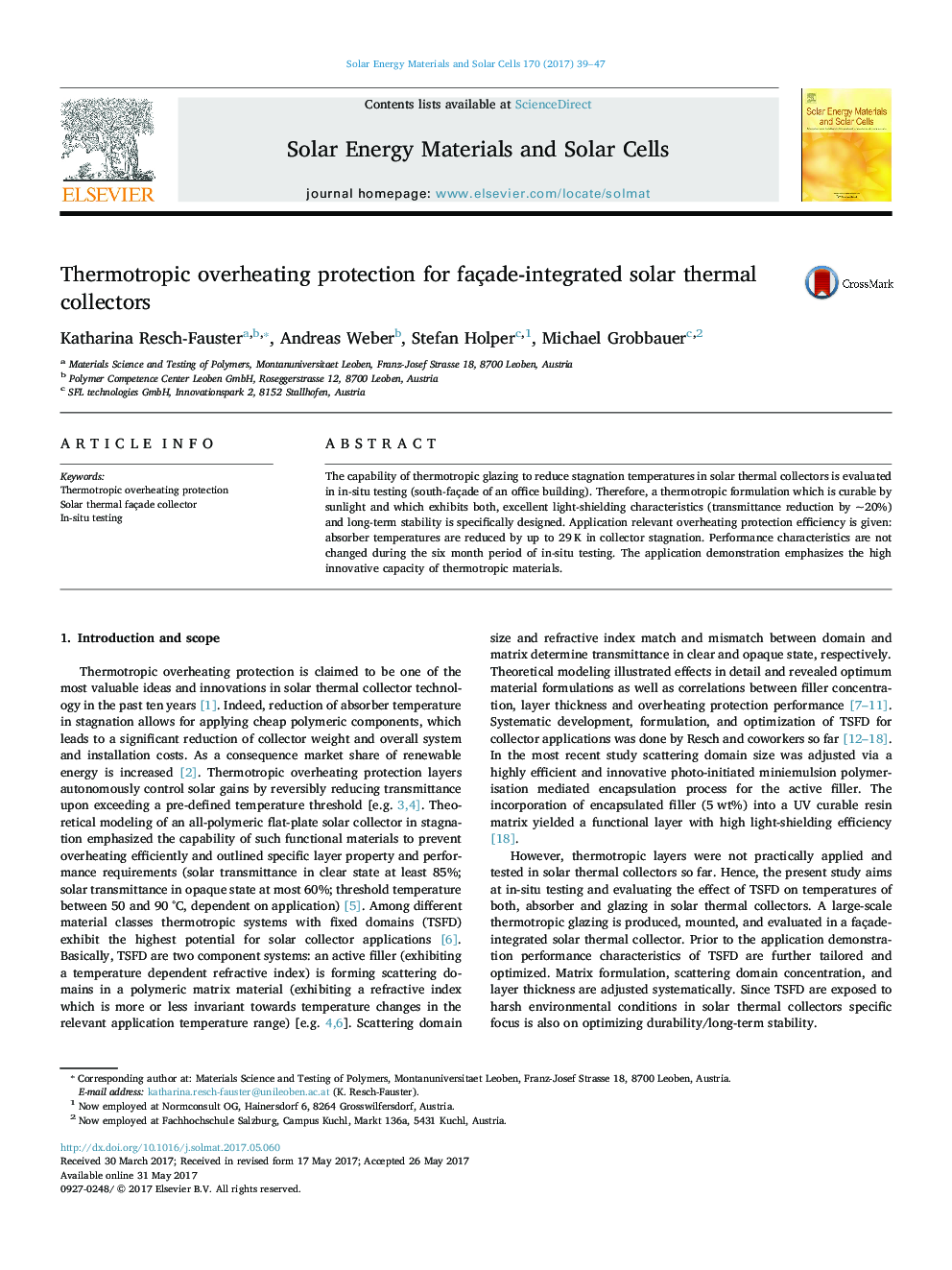 Thermotropic overheating protection for façade-integrated solar thermal collectors