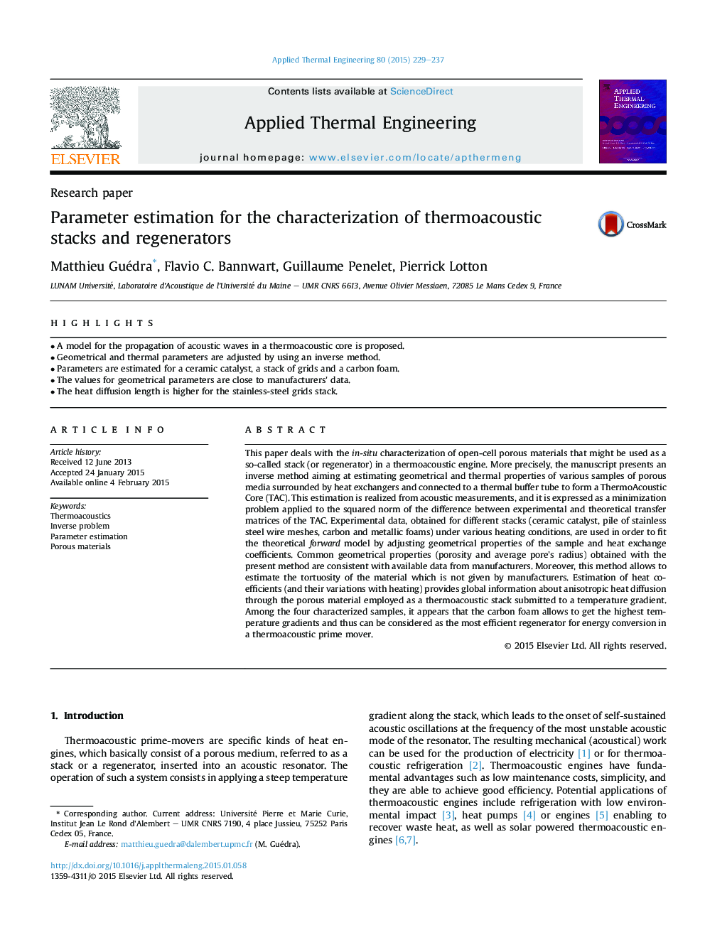 Parameter estimation for the characterization of thermoacoustic stacks and regenerators