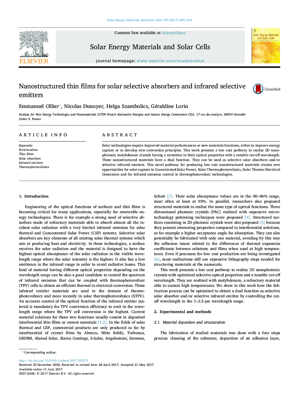 Nanostructured thin films for solar selective absorbers and infrared selective emitters