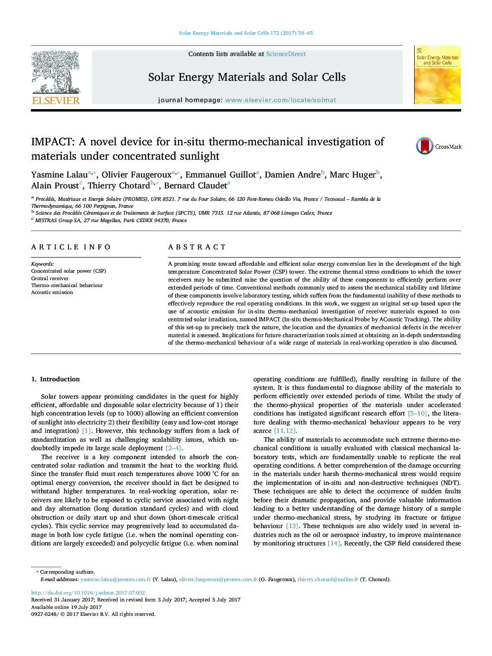 IMPACT: A novel device for in-situ thermo-mechanical investigation of materials under concentrated sunlight