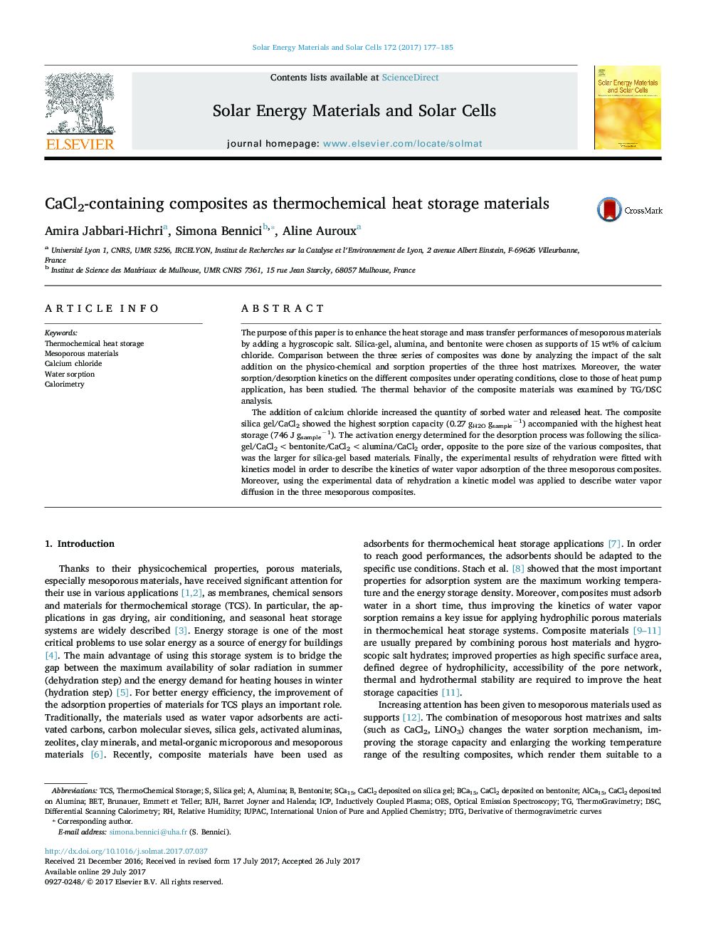 CaCl2-containing composites as thermochemical heat storage materials