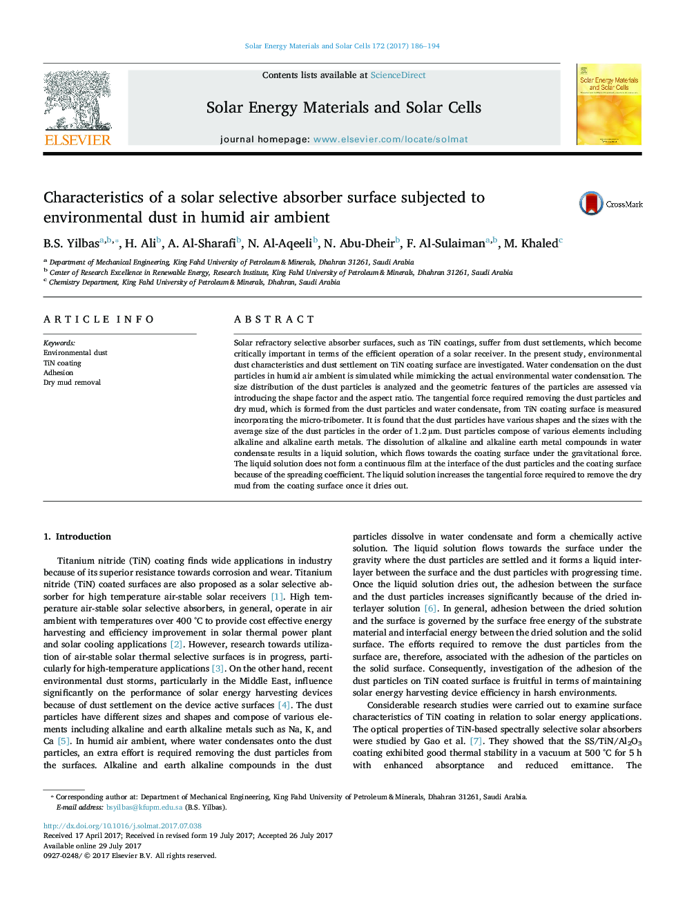 Characteristics of a solar selective absorber surface subjected to environmental dust in humid air ambient