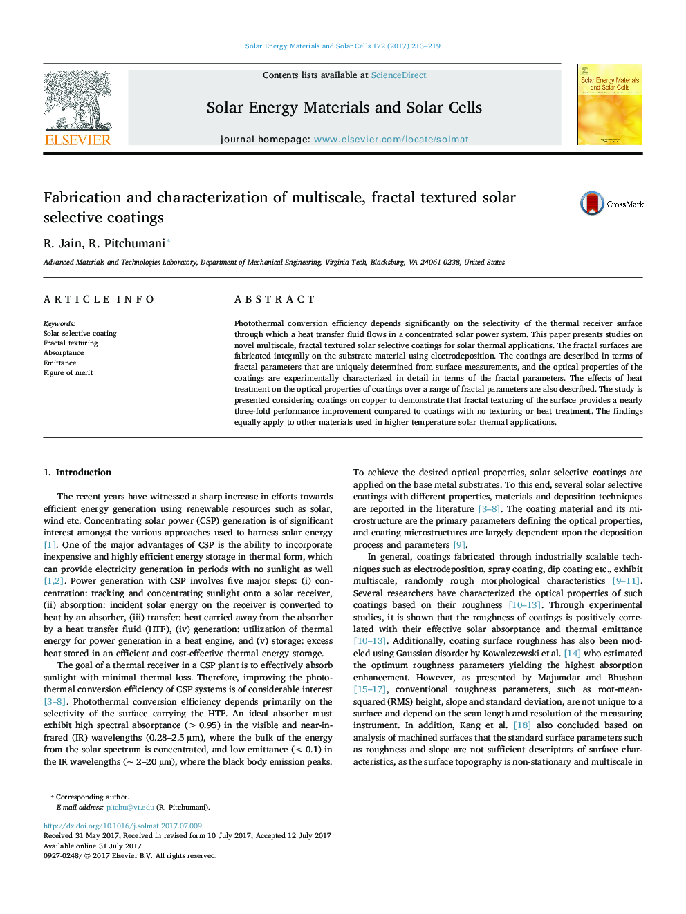 Fabrication and characterization of multiscale, fractal textured solar selective coatings