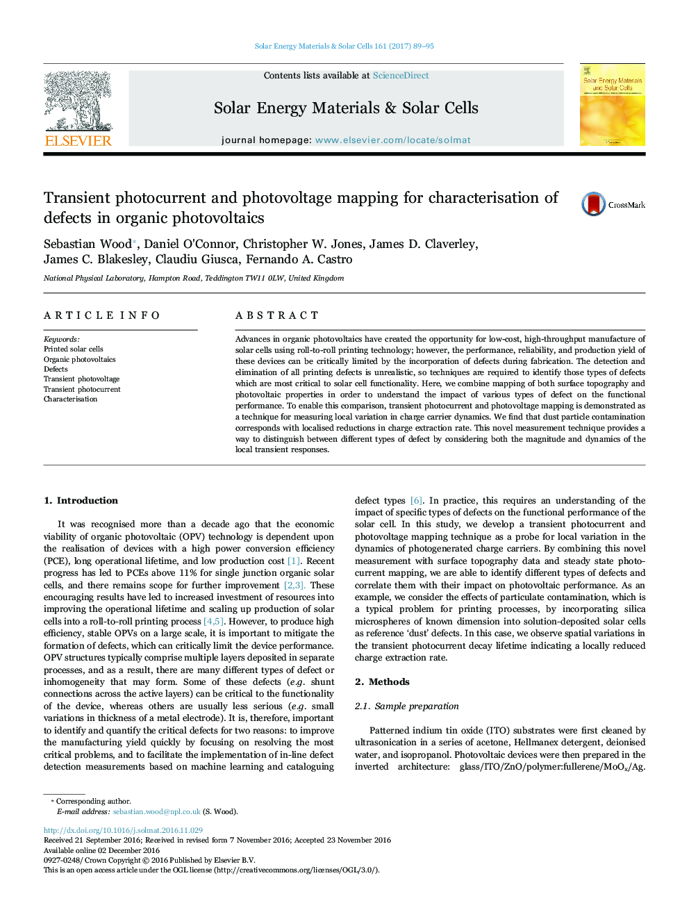 Transient photocurrent and photovoltage mapping for characterisation of defects in organic photovoltaics