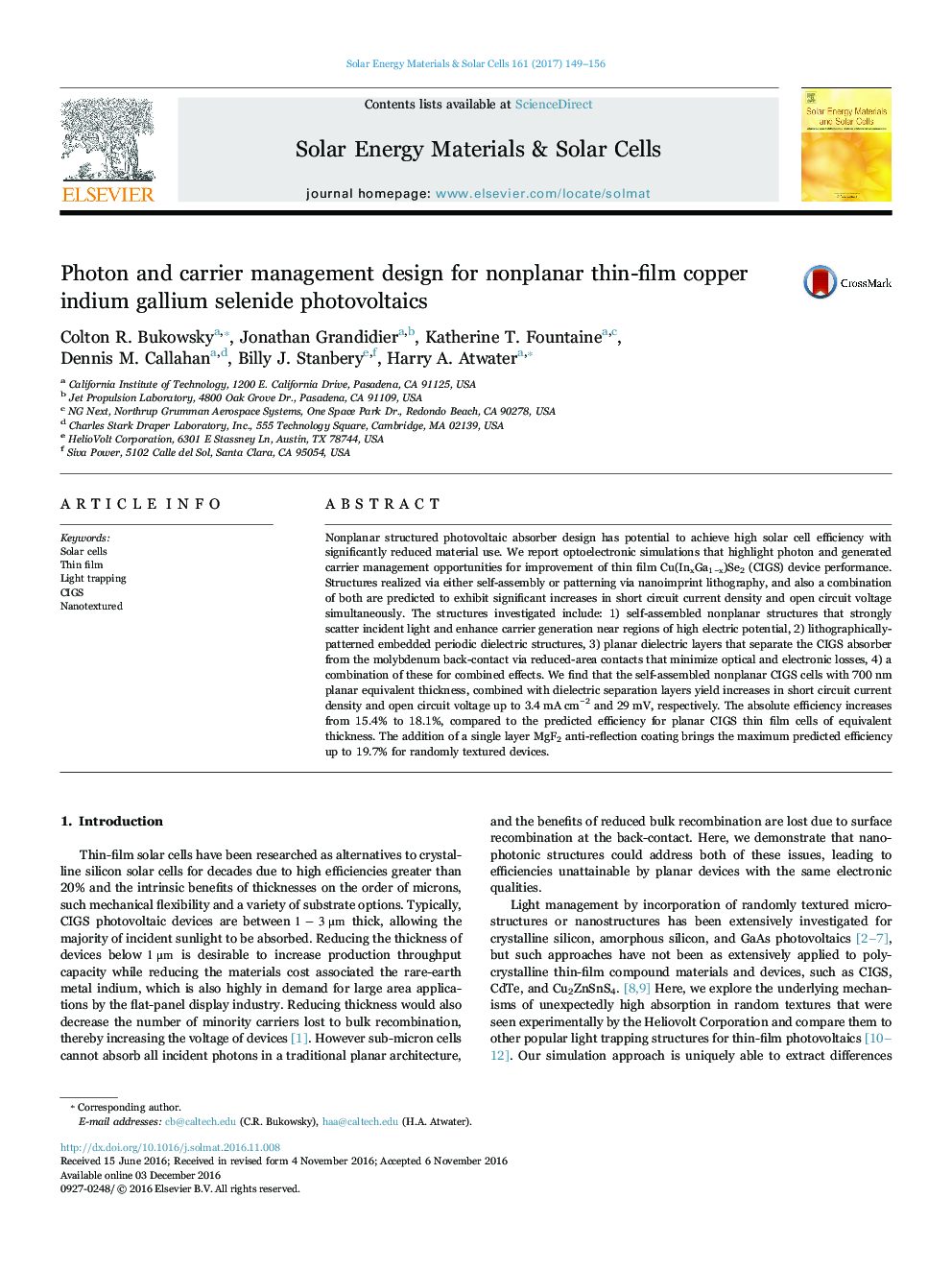 Photon and carrier management design for nonplanar thin-film copper indium gallium selenide photovoltaics