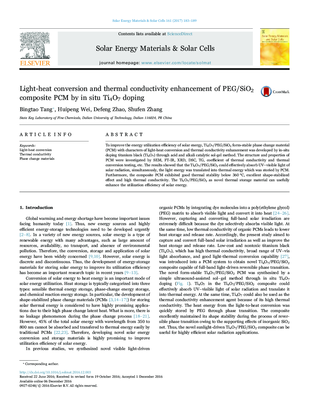 Light-heat conversion and thermal conductivity enhancement of PEG/SiO2 composite PCM by in situ Ti4O7 doping