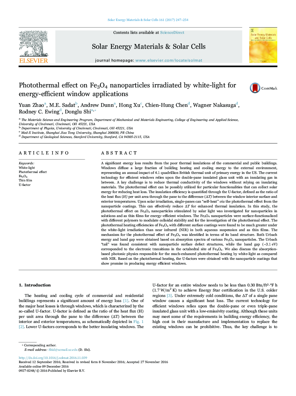 Photothermal effect on Fe3O4 nanoparticles irradiated by white-light for energy-efficient window applications
