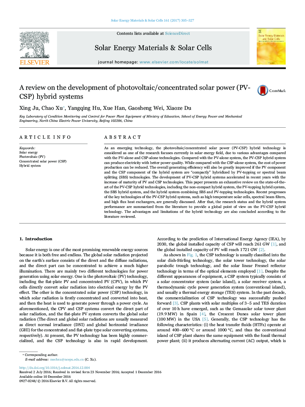 A review on the development of photovoltaic/concentrated solar power (PV-CSP) hybrid systems