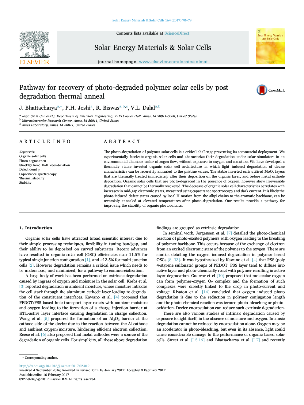 Pathway for recovery of photo-degraded polymer solar cells by post degradation thermal anneal