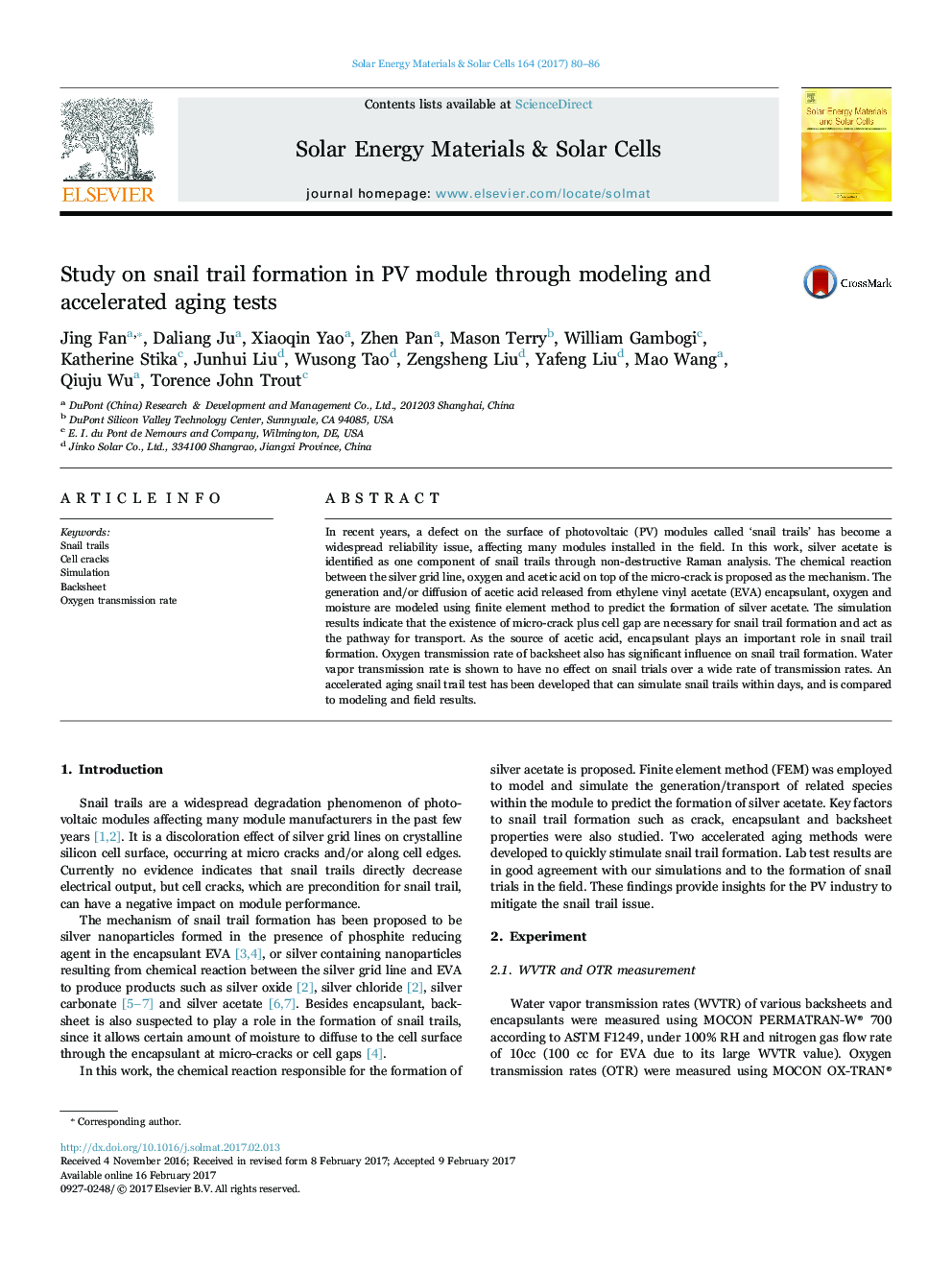 Study on snail trail formation in PV module through modeling and accelerated aging tests