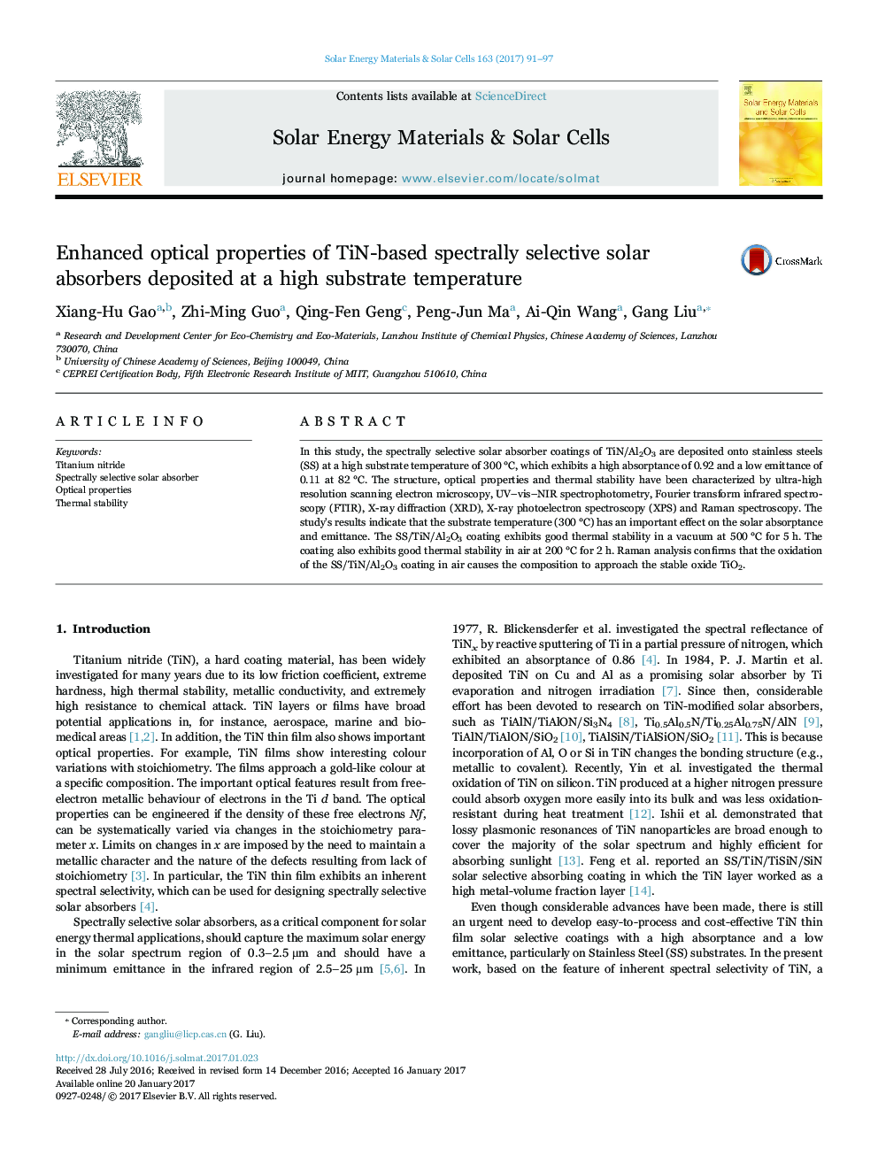 Enhanced optical properties of TiN-based spectrally selective solar absorbers deposited at a high substrate temperature