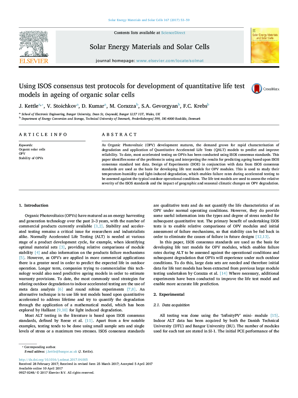 Using ISOS consensus test protocols for development of quantitative life test models in ageing of organic solar cells