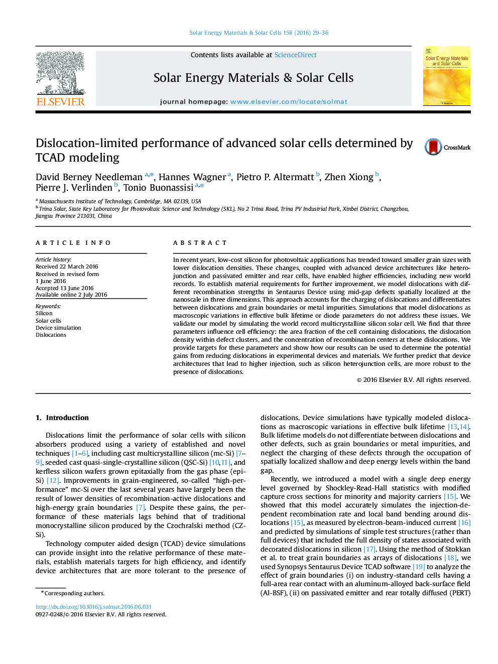 Dislocation-limited performance of advanced solar cells determined by TCAD modeling