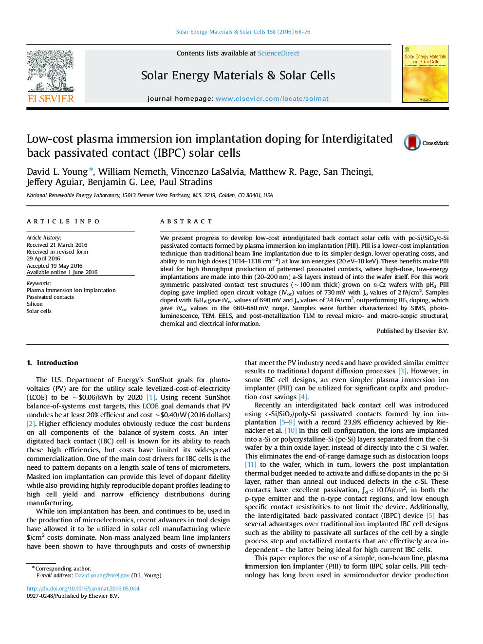 Low-cost plasma immersion ion implantation doping for Interdigitated back passivated contact (IBPC) solar cells