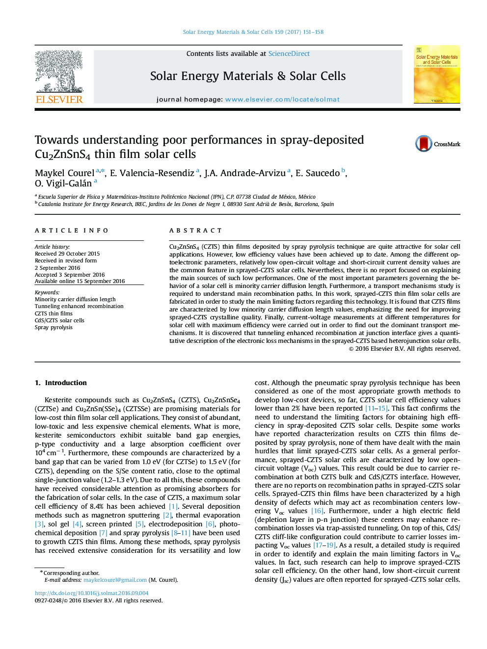 Towards understanding poor performances in spray-deposited Cu2ZnSnS4 thin film solar cells