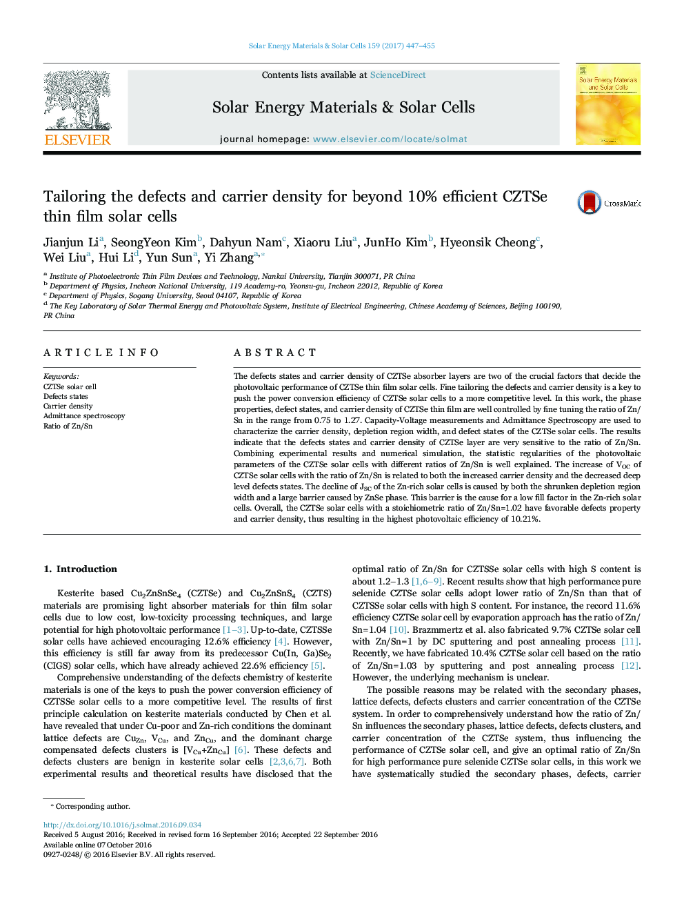 Tailoring the defects and carrier density for beyond 10% efficient CZTSe thin film solar cells