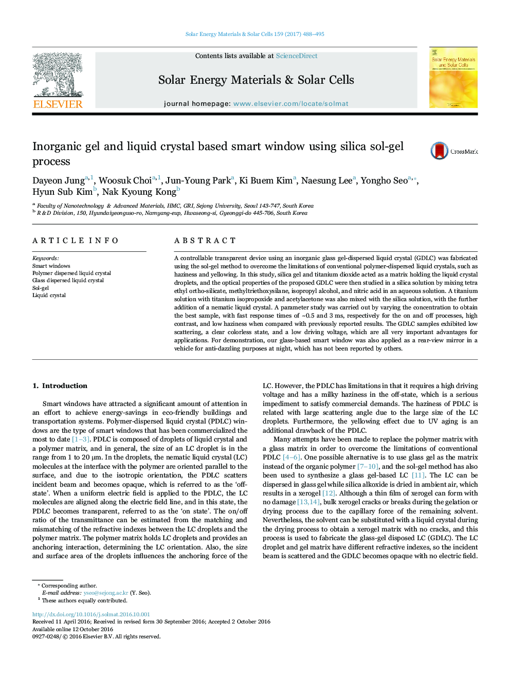 Inorganic gel and liquid crystal based smart window using silica sol-gel process