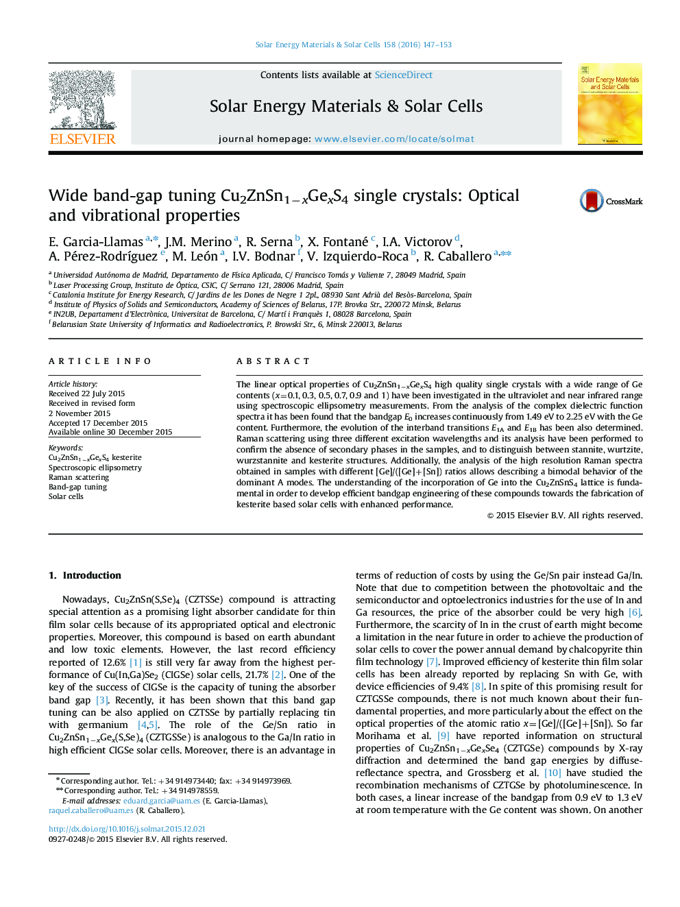 Wide band-gap tuning Cu2ZnSn1âxGexS4 single crystals: Optical and vibrational properties